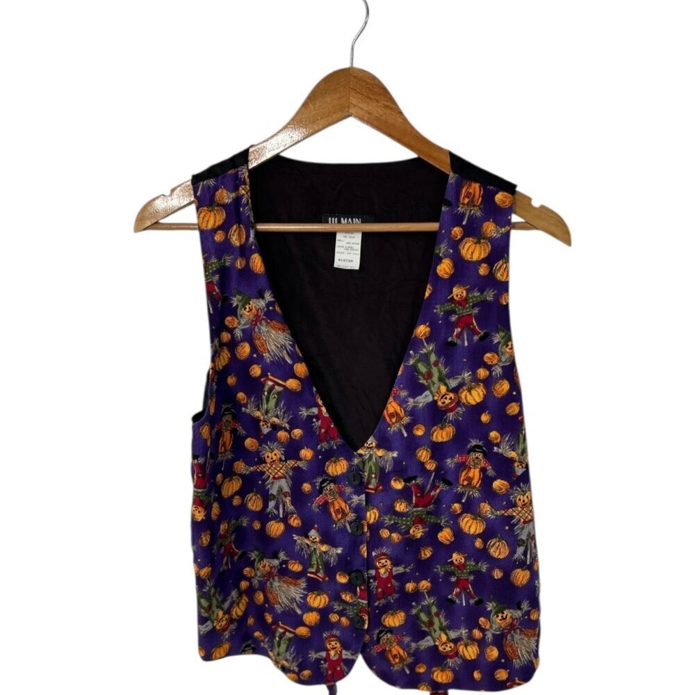 Halloween 111 Main Women's Purple Pumpkin Scarecrow Vest Size‎ Medium